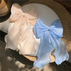 Mermaid Blue Apricot Hair Clip~bling Fine Shining Large Bow Top Clip Back of Head Temperament Hair Accessories Female Trendy