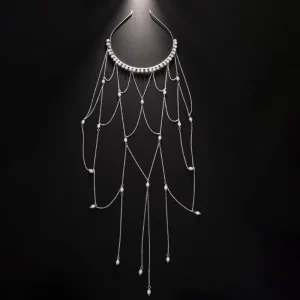 Mesh Tassel Pearl Headband High end European & American Fashion Temperament Jewelry Hair Accessory for Brides