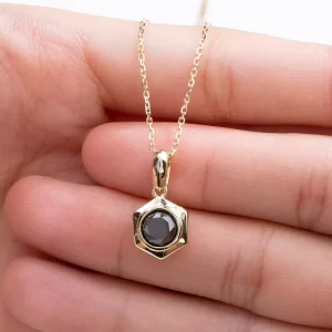 Messi Gems MSN 1020 Fashion Necklace 10K Gold 6.5mm Black Round Diamond Pendant Necklace