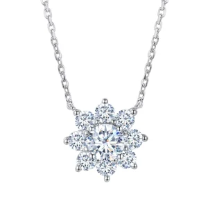 Messi Gems MSN 558 Fashion Lady Necklace Sunflower 18K Gold 0.5ct Round Lab Grown Diamond Pendant Necklace