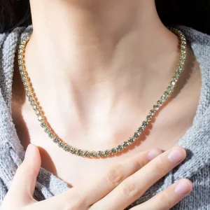 Messi Jewelry MSN 894 14k Yellow Gold Fashion Tennis Necklace Round Cut Lab Grown Diamond Necklace