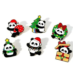 Metal Brooch Gift Box OEM ODM Manufacturer Custom Christmas Panda Enamel Pins Cute Hard Enamel Lapel Pin Set for Holiday Gifts
