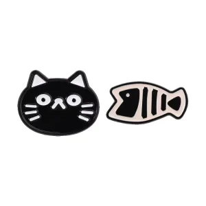 Metal Cartoon Pins Creative Personalized Cartoon Cat Fish Brooches Cute Black Cat Metal Accessory Pins Souvenir Badge