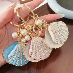 Metal Conch Keychain Shell Bag Charm Keyring with Sealife Design Ocean Charms