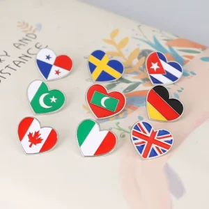 Metal Country Flag Heart Enamel Pin Demark Czech Republic Georgia Azerbaijan Flag Lapel Pin Patriotic Heart Brooch Pin