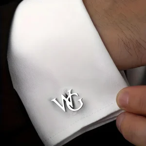 Metal Craft Silver Plated Personalized Name Cufflinks Custom Stainless Steel Fashionable Initial Cufflinks Gift