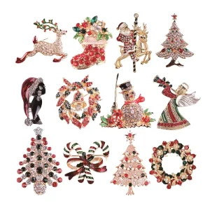 Metal Crafts Luxury Crystal Christmas Brooches Funny Manufacturer Enamel Pins Logo Emblem Enamelling Cute Badge