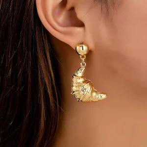 Metal Golden Croissant Pendant Earrings for Women