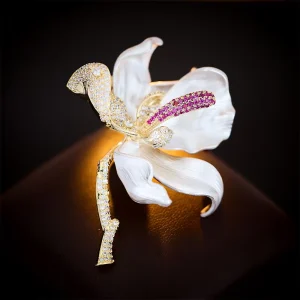 Metal Inlaid Zircon Elegant Iris Brooch High Grade Painted Enamel Design Flower Brooch