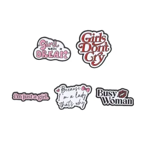 Metal Letters Pins Cute Pink Girly Metal Enamel Pins Creative Unique Cartoon Girl Series Brooches Pins in Stock