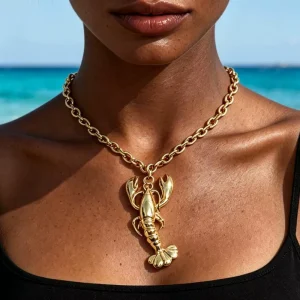 Metal Lobster Pendant, 18K Gold Plated Long Drop Necklace for Women