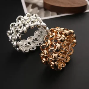Metal Nickel Free Exaggerated Elastic Bangle Multi Circular Charm Wristband for Party Accessories