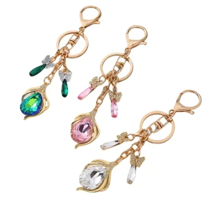 Metal Rhinestone Keychain Luxury Car and Bag Charm Creative Keyring Pendant for Women