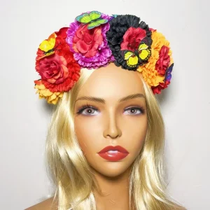 Mexican Hair Band Artificial Flower Butterfly Headband for Masquerade Party