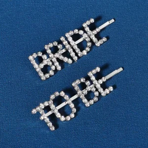 Miallo 2Pcs set Fashion Letter Rhinestone Hair Jewelry Bobby Pins and Hair Clips Wedding Bride Hair Accessories
