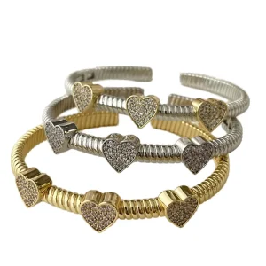 Micro Pave Zircon Heart Bangle Bracelet