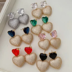 Micro Pave Zircon Heart Drop Earrings for Woman Fashion Jewelry