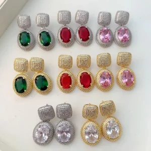 Micro Pave Zircon Oval Party Glam Drop Earrings for Woman Fashion Jewelry