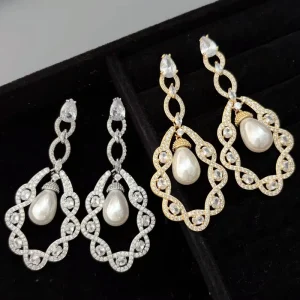 Micro Pave Zircon Pearl Teardrop Earrings for Woman Fashion Jewelry