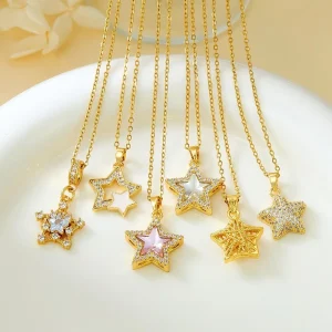 Micro Paved Zircon Star Pendant Necklace Stainless Steel for Women