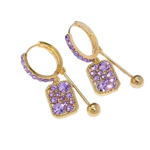 Micro-studded Square Drop Earrings with Full Diamonds for Women Zinc Alloy Earring