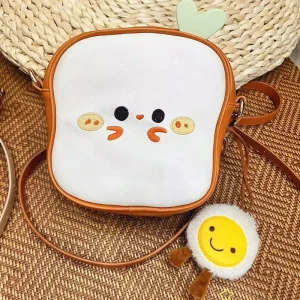 Milk Bear Japanese Style Cute Cartoon Crossbody Bag with Single Strap ZIP Closure Soft Casual Design