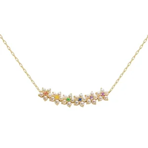Milskye Fashion Design 925 Sterling Silver Gold Vermeil Dainty Mini rainbow Zircon Floral Pearl Necklace