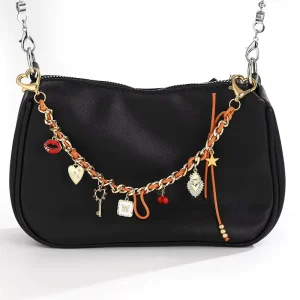 Mini Adjustable Chunky Heart Cherry Key Star Pendant Woven Leather Metal Rope Chain Replacement Women Handbag