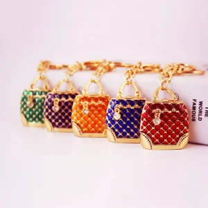 Mini Fashionable Keychain with Rhinestone Crystal Metal Keyring Bag Pendant Souvenir for Feminina Mujer