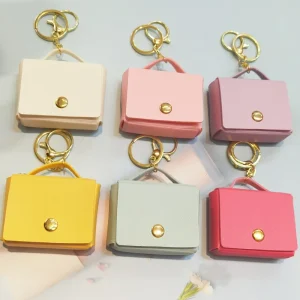 Mini Handbag Keychain Document Bag Leather Coin Purse Charm Buckle Earphone Case Mini Square Storage Bag DIY Fashion