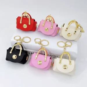 Mini Handbag Keychain PU Leather Fashion Purse Keyring Cute Bag Charm for Women Girls Daily Decoration and Small Item Storage