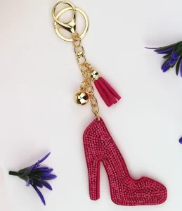 Mini Leather Shoes Keychain Bling Crystal Rhinestone Key Chains Fashion Shoes Key Ring Bag Pendant Glitter Red High Heel Keyring