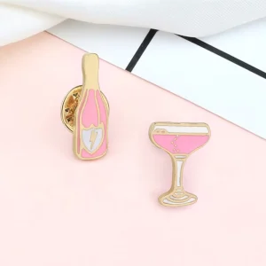 Mini Plated Enamel Pins Animal Design Wine Glasses Bottle Cup Brooches Cartoon Jewelry Gift Unisex Women Men Party Time