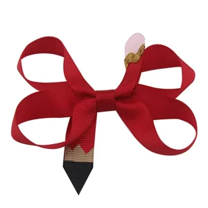 Mini Solid Ribbon Bow for School Girls Hair Bows with Ribbon Covered Clips Pencil Hair Bows