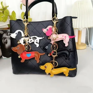 Mini Yellow Heart Pink Vest Dachshund Leather Keychain Star Same Style Pu Puppy Bag Pendant Keyring