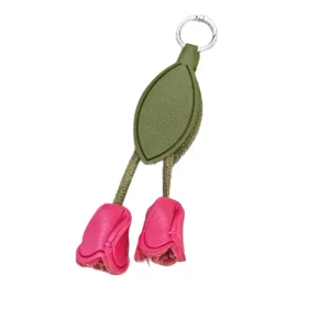 Miniature Handmade PU Leather Tulip Flower Zinc Alloy Silk Screen Printed Coin Holder Keychain Bag Charm
