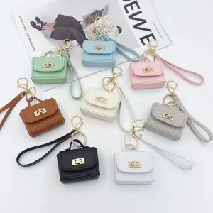 Miniature Leather Handbag Keychain PU Leather Coin Purse Pendant with Lanyard Bag Accessory Women’s Gift