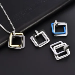 Minimal Geometric square Unisex Stackable Necklace Stainless Steel Multicolor Chain Trendy Pendant Daily Casual Street Outfits