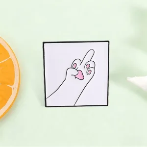 Minimal Square Cat Paw Enamel Pin Thin Black Outline Pink Paw Pad Cartoon Kitty Hand Brooch For Backpack Decor