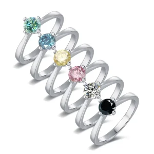 Minimalist 0.5 carat Moissanite 925 Silver Engagement Ring Rhodium Plated Prong Setting Geometric Design