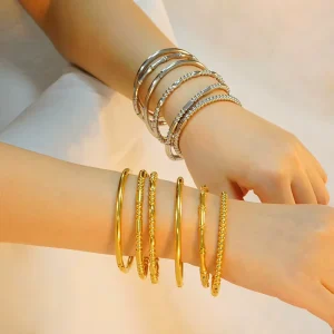 Minimalist 18K Gold Plated Stainless Steel Women’s Bangle Bracelet Tarnish Free Hypoallergenic
