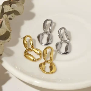 Minimalist 18K Gold plated Stainless Steel Chain Earring Geometric Hollow Design Drop Earrings for Women’s Party Occasions