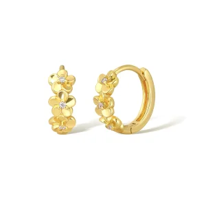 Minimalist 18k Gold Plated Cubic Zirconia Flower Hoop Earrings for Women