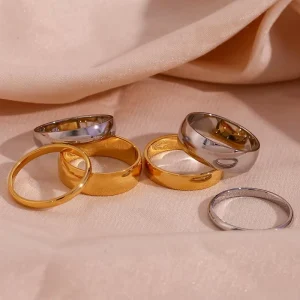 Minimalist 18k Gold Plated Stainless Steel Rings Jewelry Women Basic Fashion Jewelry Rings