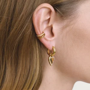 Minimalist 316L Stainless Steel Earrings Gold Plated Heart Zirconia Design Statement Hoop Earrings