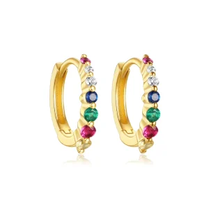 Minimalist 925 Sterling Silver Colorful CZ Geometric Designer Hoop Earrings Jewelry for Women