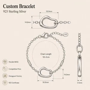 Minimalist 925 Sterling Silver Organic Open Link Bracelet Geometric Chain Bracelet Adjustable Jewelry for Women Daily Wear Gift