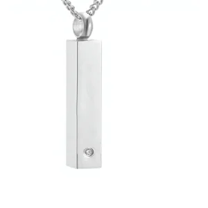 Minimalist Bar Cremation Urn Necklace Stainless Steel Discreet Memorial Ash Chamber Pendant Pet Loss Jewelry