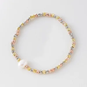Minimalist Bead Gold Elastic Pearl Bracelet Natural Pearl