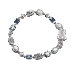 Minimalist Blue Opal Beaded Chain Blue Gemstone Diamond Bracelet Sweater Chain Trendy Fashion Jewelry for Women Daily